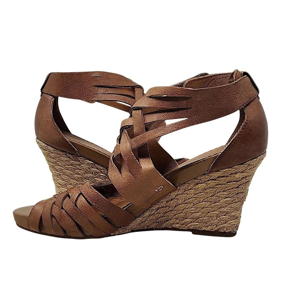 Indigo by Clarks Wedge Sandals 7.5M Wom Brown Leather Espadrille Boho Resortwear